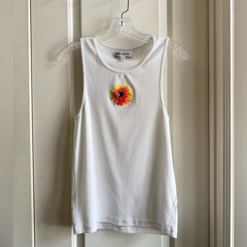 Urban Outfitters White Tank with Sunflower Motif
